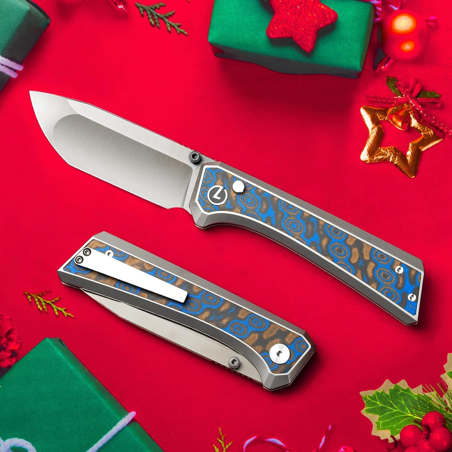 LOTHAR ChallengerK1 Pocket Folding Knife, 3.45" 14C28N Blade EDC Folding Knives, Pocket Knife for Men with Inlaid Damascus G10 Handle, Button Lock Knife, Gentleman's Pocket Knives with Pocket Clip, Sharp Camping Hiking Knives, Easter Gifts for Men Women