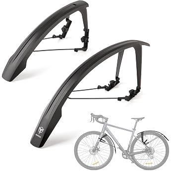 GEWAGE Bike Mudguard Set Road Bike &amp; Gravel Bike 700C/28" - Tool-Free Assembly, Double Spoiler Design, Extendable Splash Guar