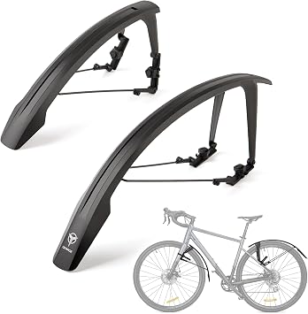 GEWAGE Bicycle Mudguard Set for Road & Gravel Bikes, 700C/28   Tool-Free Installation, Double Spoiler Design, Extendable Splash Protection