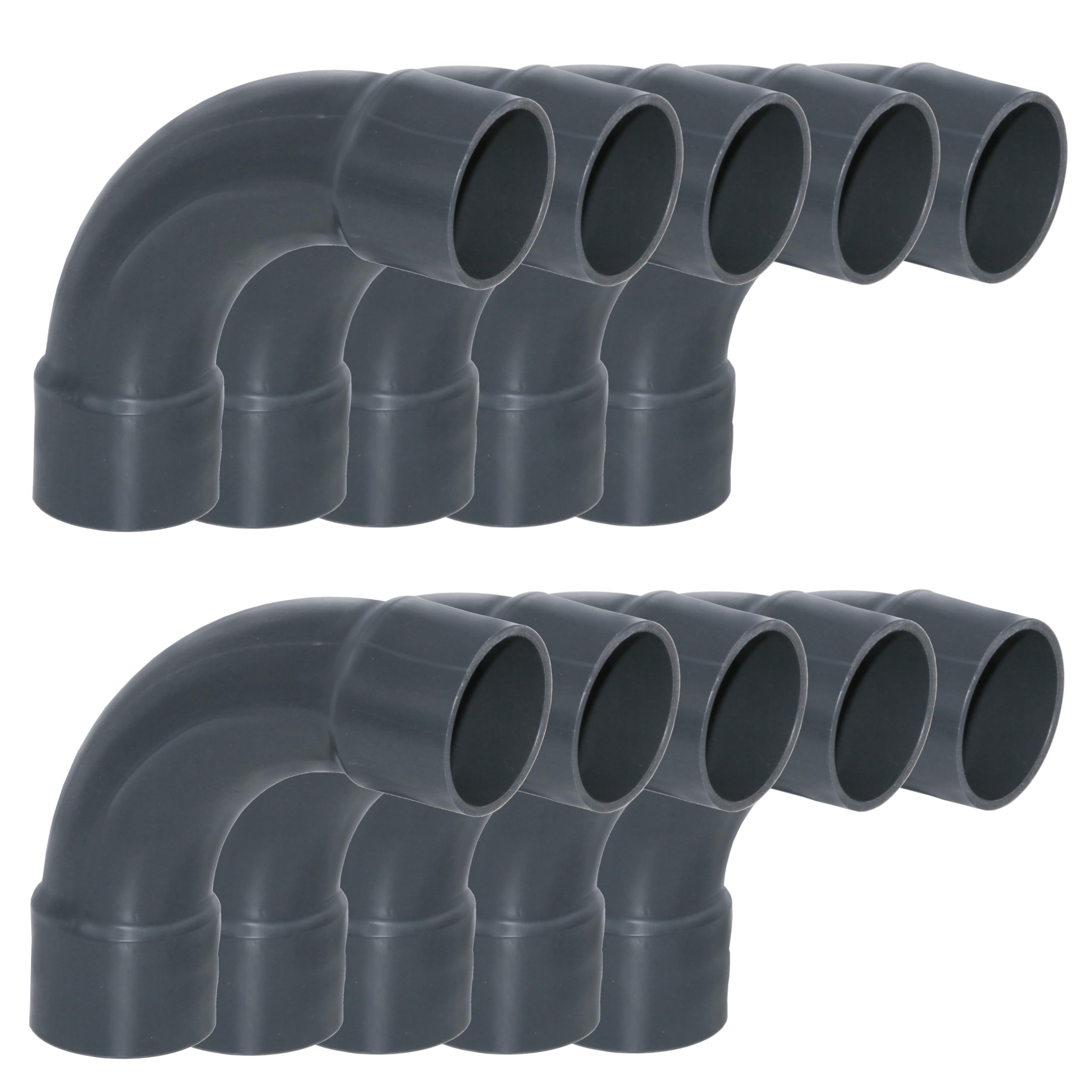 HAF® 10 x PVC Fittings arco 90° con 2 manguitos adhesivos de 50 mm – Conector de PVC gris para tuberías, conexiones de tuberías, tuberías de piscina y mucho más...| Calidad: fabricado en Europa