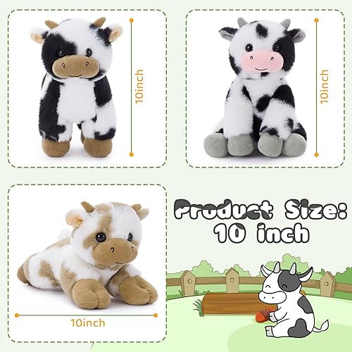 Miniatura 6 de Tezituor Juego de 6 animales de peluche de vaca grandes, peluches de vaca de 10 pulgadas a granel para decoración de fiestas de Navidad, lindo