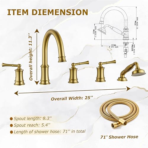 Miniatura 3 de Grifo de bañera romano con ducha de mano, juego de grifo de ducha antiguo con válvula para 5 agujeros, juego de grifos de ducha de montaje en