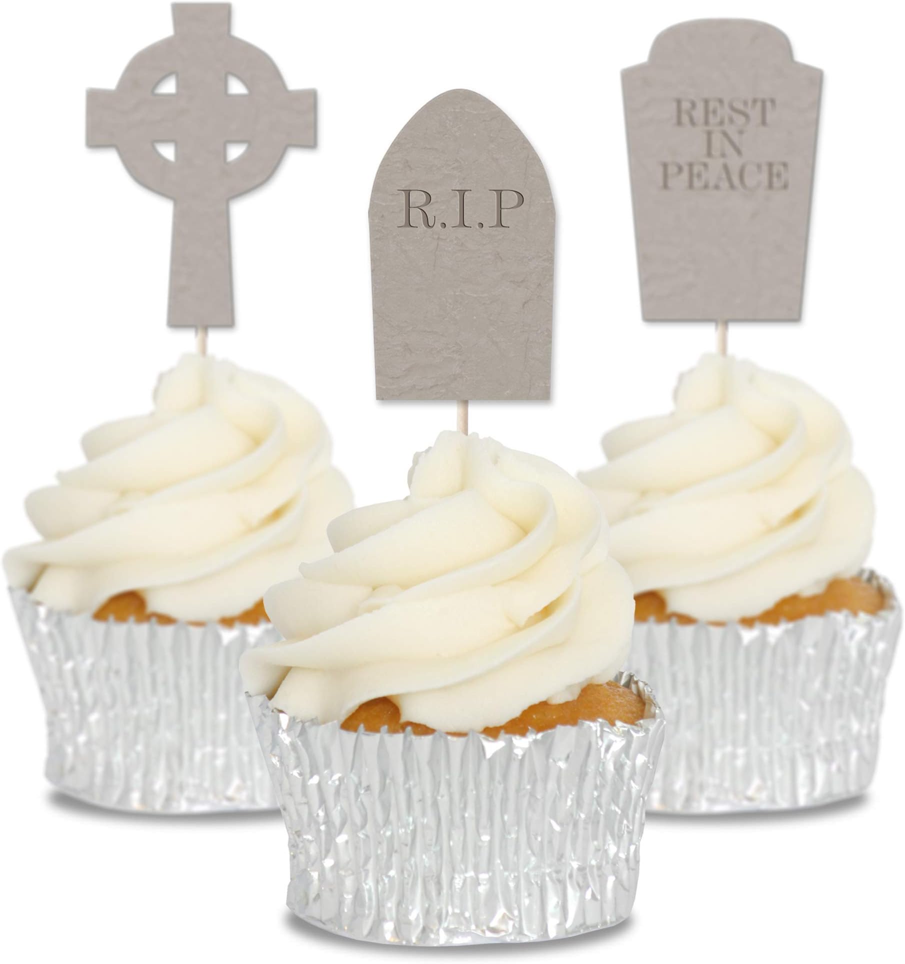 Gravestones Halloween Cupcake Toppers 12/pk Picks, Cake Decorations