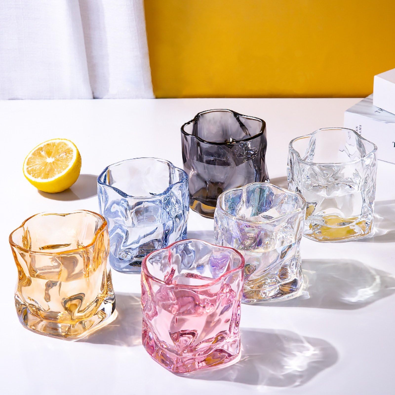 Set di 6 Bicchieri da Whisky da 200 ml, Cristallo Irregolare, per Casa, Ristoranti, Feste, Idea Regalo di Compleanno
