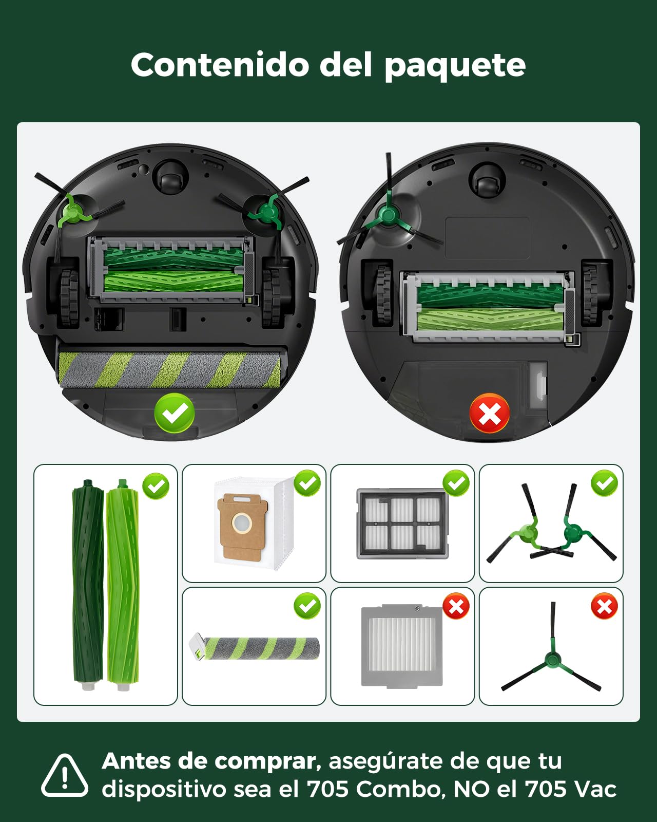 21 Juego de Accesorios para iRobot Roomba MAX 705/706 Combo Robot Aspirador: 2 Cepillos Principales, 2 Limpiadores de Rodillos, 6 Cepillos Laterales, 4 Filtros HEPA, 6 Bolsas de Aspiradora, 1 Cepillo