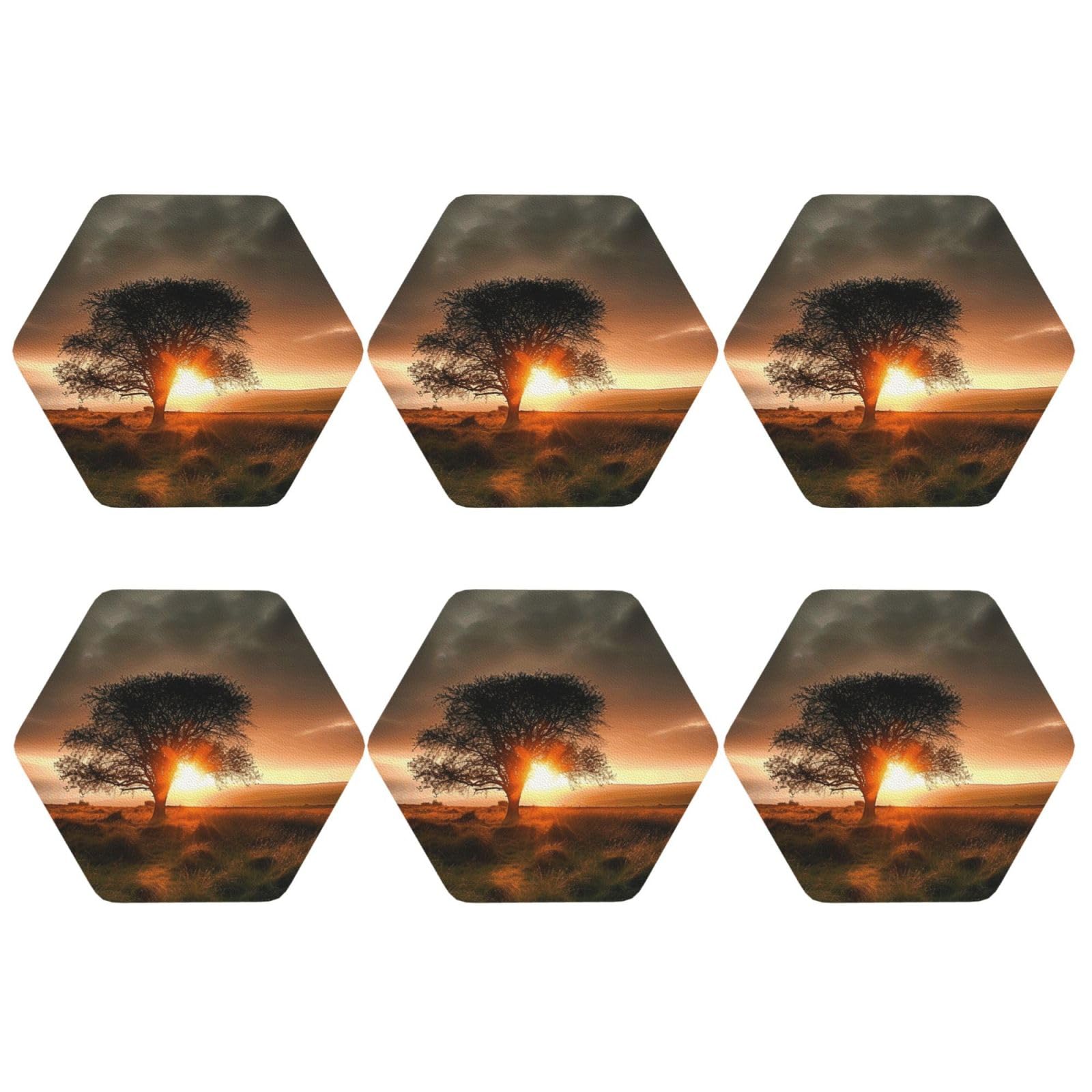 6pcs Leather Coasters for Drinks, Natural Sunrise Drink Coasters for Tabletop Protection, 4" Cup Coasters for Coffee Table Decor, Non-Slip Drinking Cup Mat for Hot Or Cold Drink