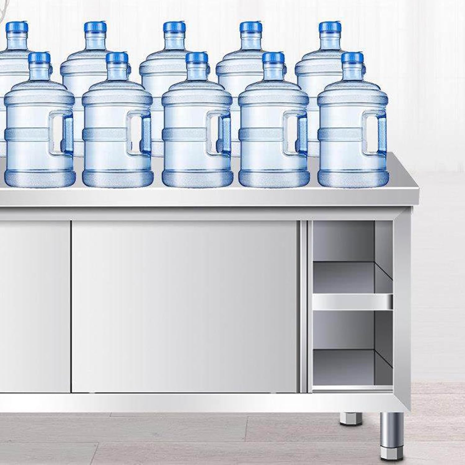 Stainless Steel Sliding Door Workbench Features Double-Tier Vertical Racks Worktable Multi-Functional Kitchen Prep Station Storage Cabinet Easy Installation Metal Prep Table H80CM(80x50x80cm)