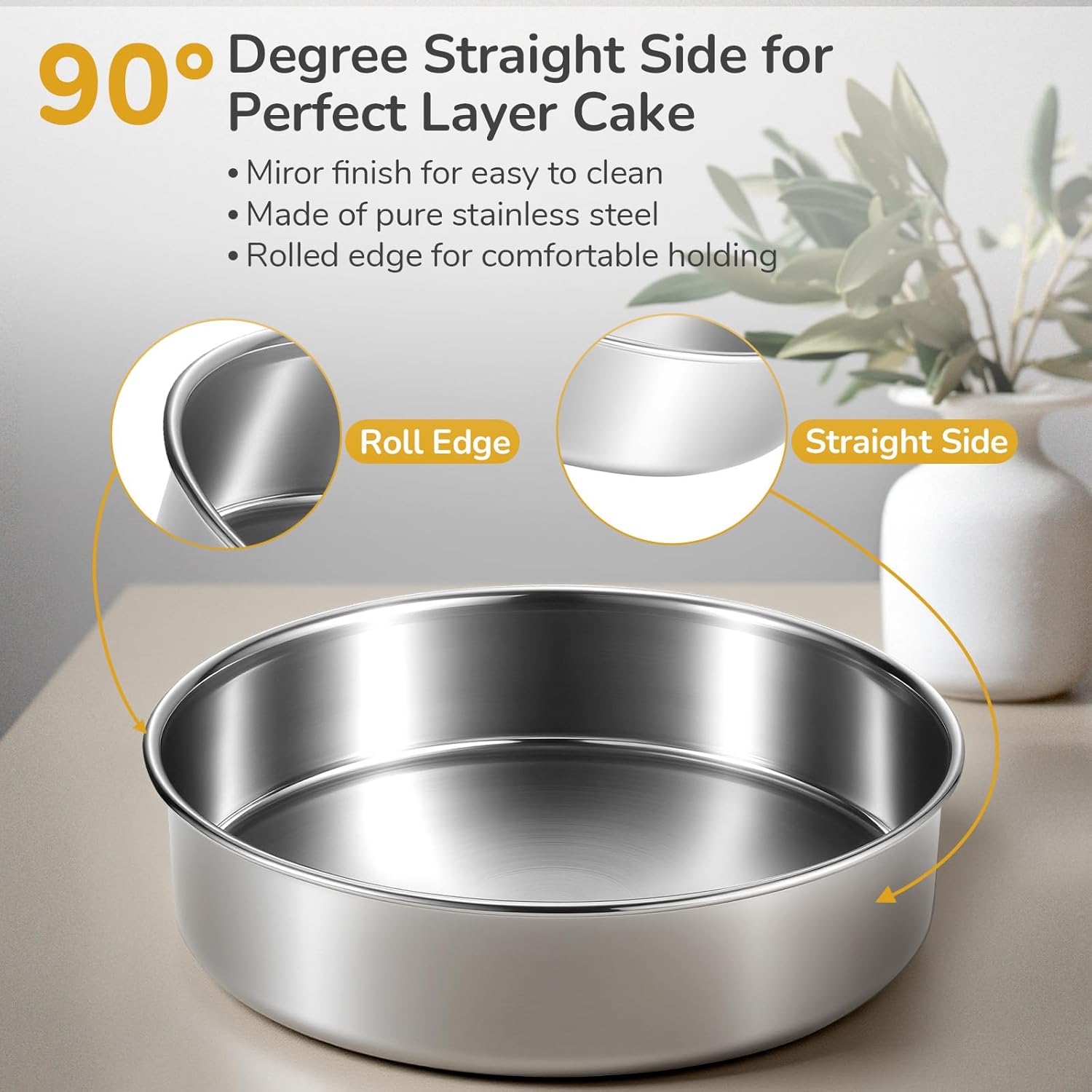 8 inch Cake Pans, Round Baking Layer Cake Pan Set of 2, Stainless Steel Mirror Finish & Dishwasher Safe for Birthday, Party, Wedding - Image 6