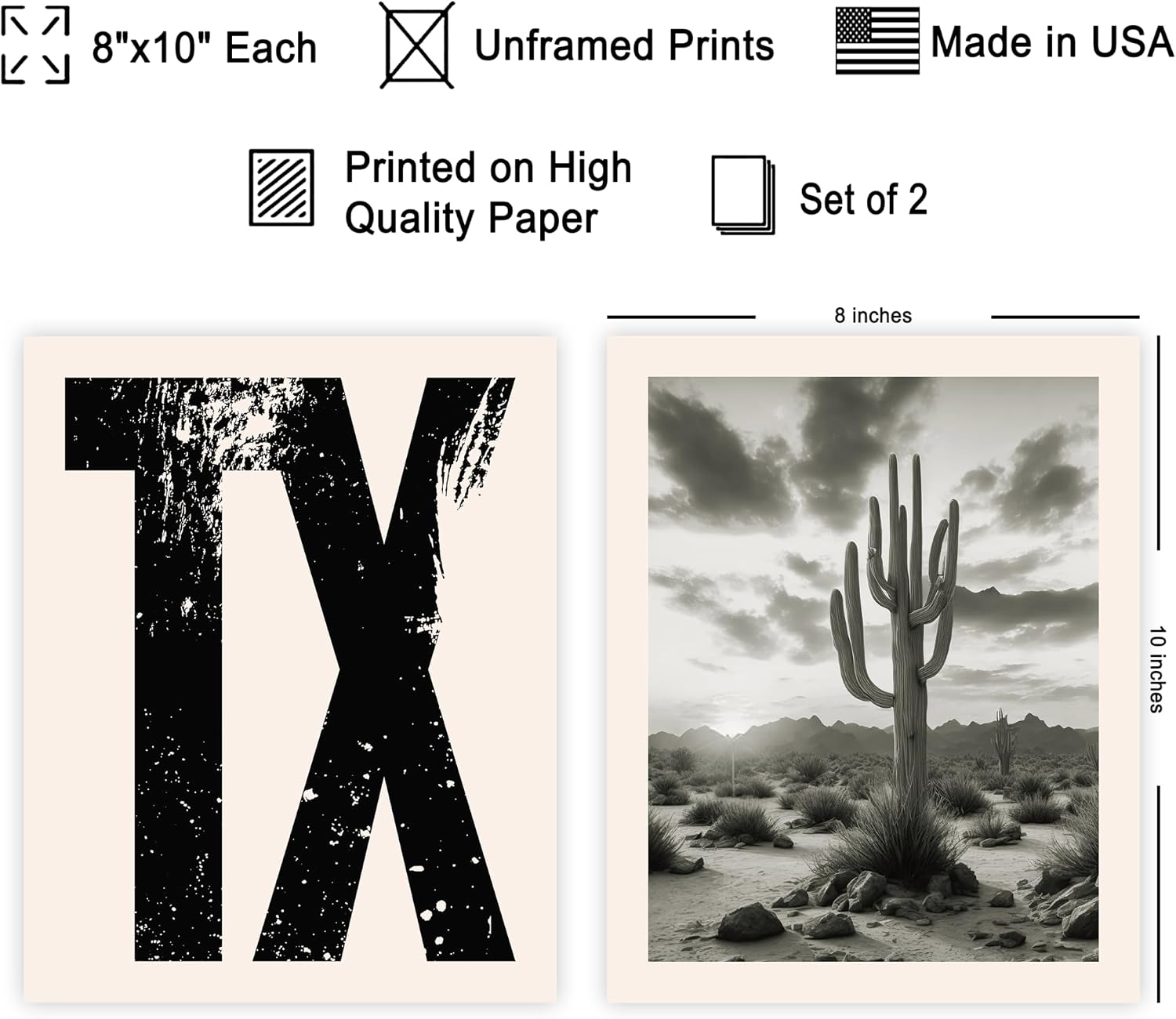 Poster Master 2-Piece Texas Poster - Desert Print - Cactus Art - Landscape Art - Gift for Men, Women & Travel Lover - Great Decor for Bedroom, Living Room, Office or Dorm - 8x10 UNFRAMED Wall Art