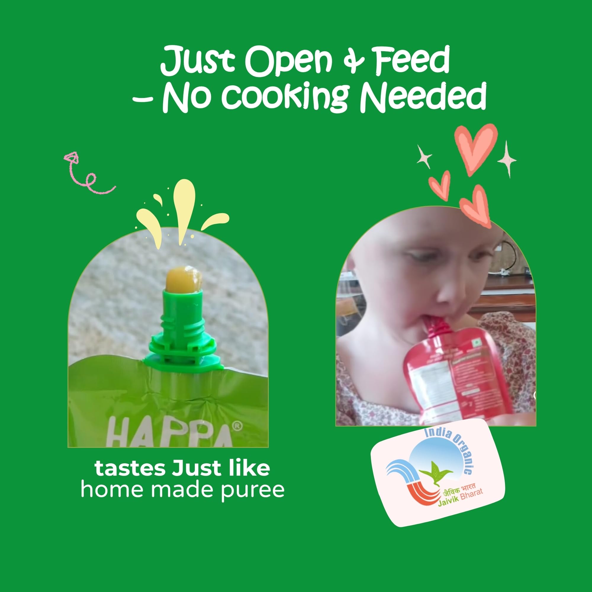 Happa Organic Baby Food Sweet Potato and Spinach Puree | 100% Fruits and Vegetables | No Added Sugar, No Milk Powder, No Preservatives | Stage 2 (6 Months+) | Ready to Eat | Free from Common Allergens | Pack of 1 (100g Each) 4