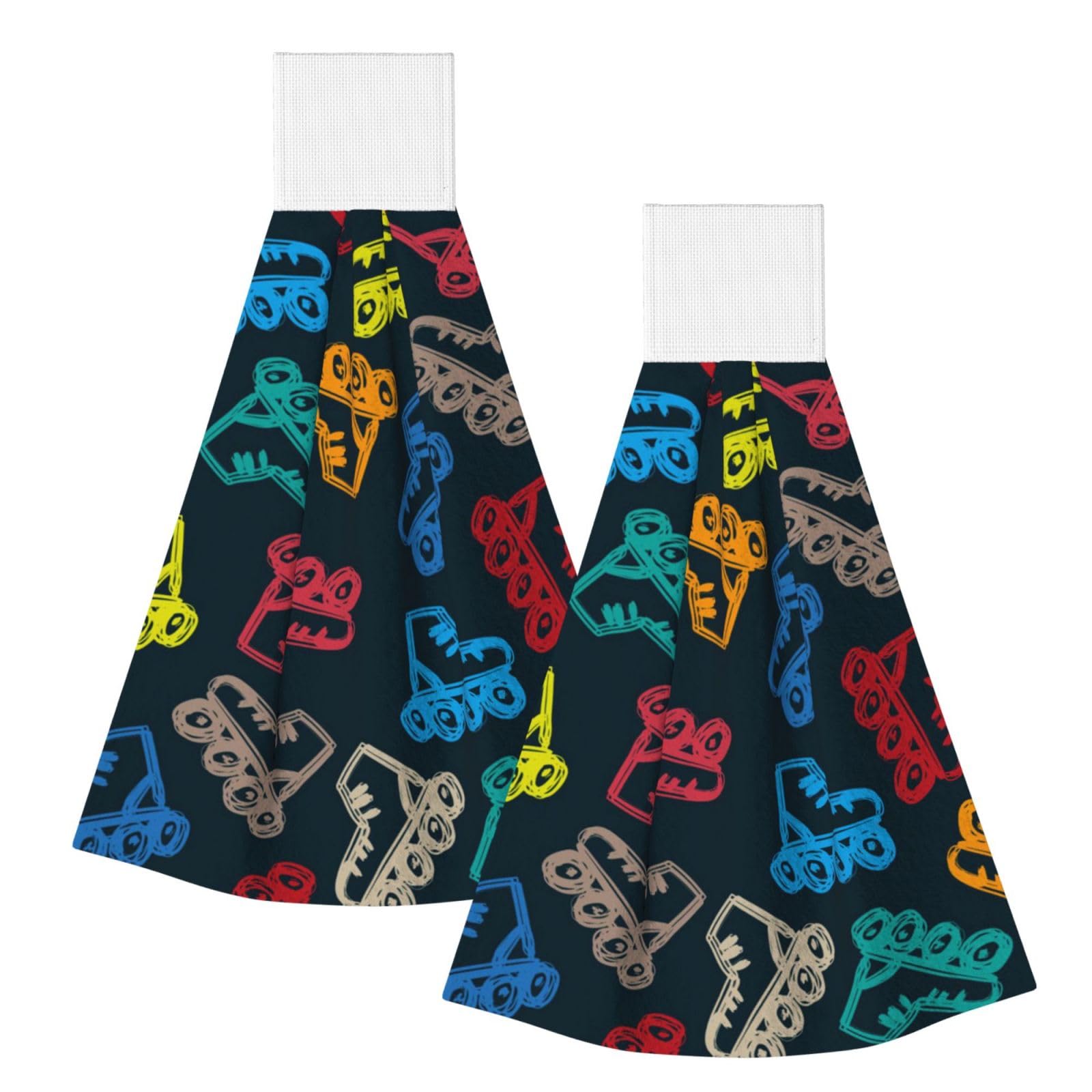 DOPKLNA Bright Colorful Skates, 2 Pcs Hanging Coral Fiber Hand Towels for Bathroom, Absorbent Kitchen Towels