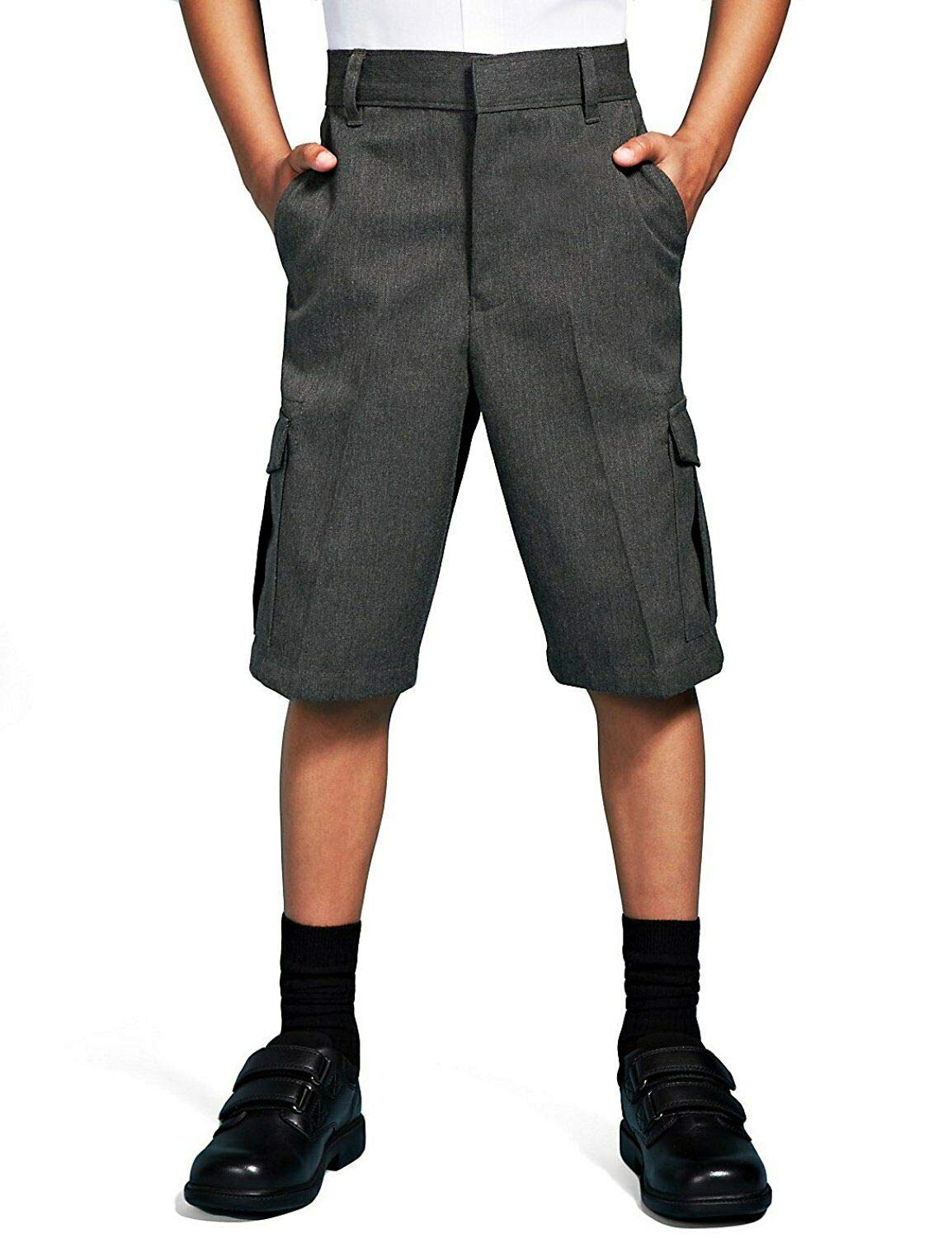 Boys Cargo Shorts - Adjustable Waist - School Uniform Ages 2-16 Years Black Grey