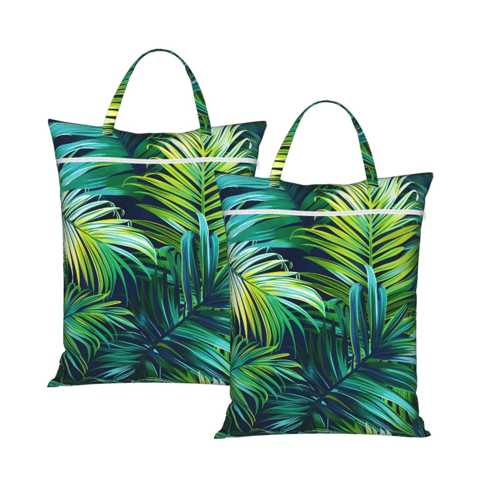 Large Travel Laundry Bags,Tropical Palm Leaves Print with Handle Foldable Laundry Bag for Holidays Gym Swimming and Family Trips, 2Pcs