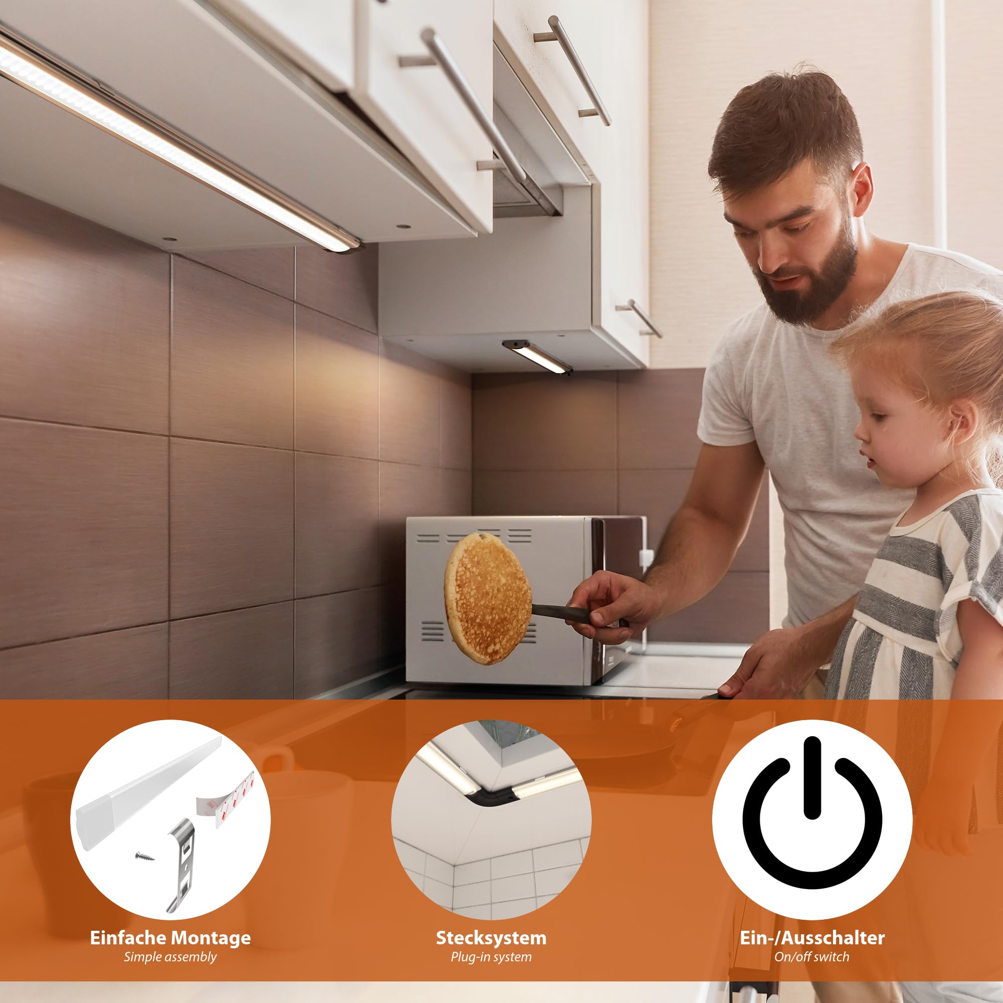 ledscom.de Luce sotto il mobile a LED SIRIS nero opaco, piatto, ogni 50cm, ogni 531lm, bianco caldo, set di 3