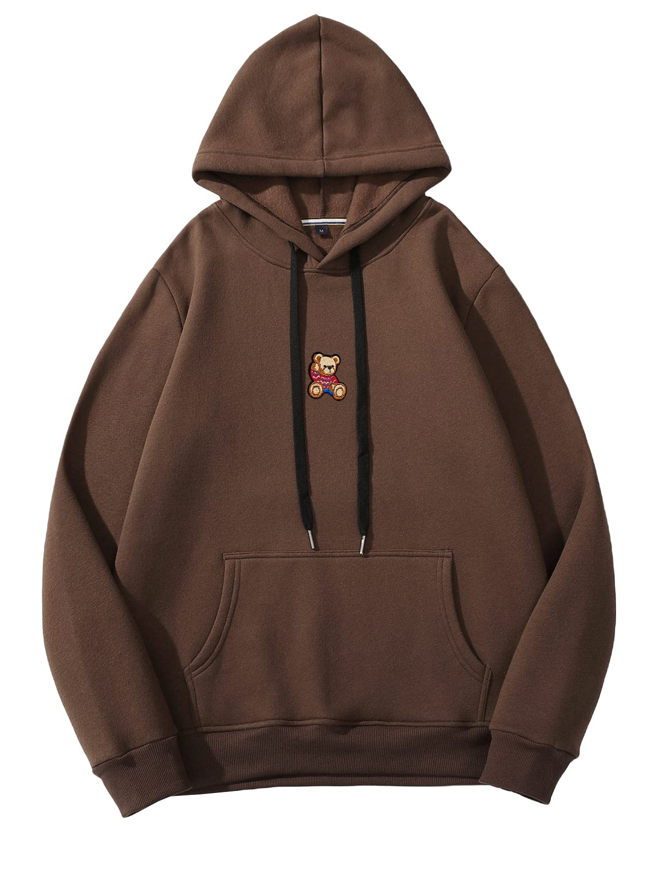 Shenhe Mens Bear Embroidery Long Sleeve Thermal Hooded Sweatshirt