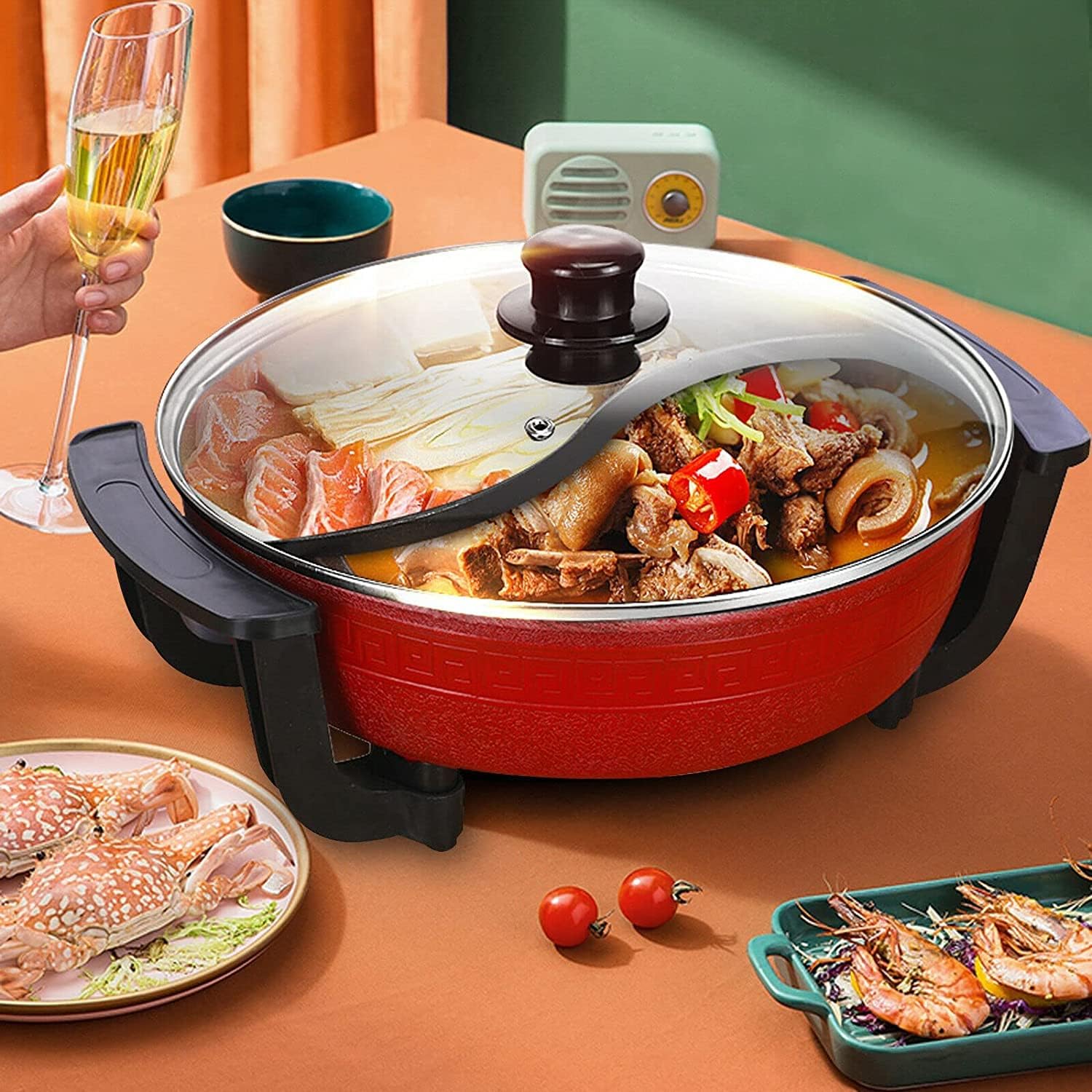 Pentola elettrica Hot Pot, pentola shabu shabu, fornello Elettrico da 1300 W 6 L / 38 cm