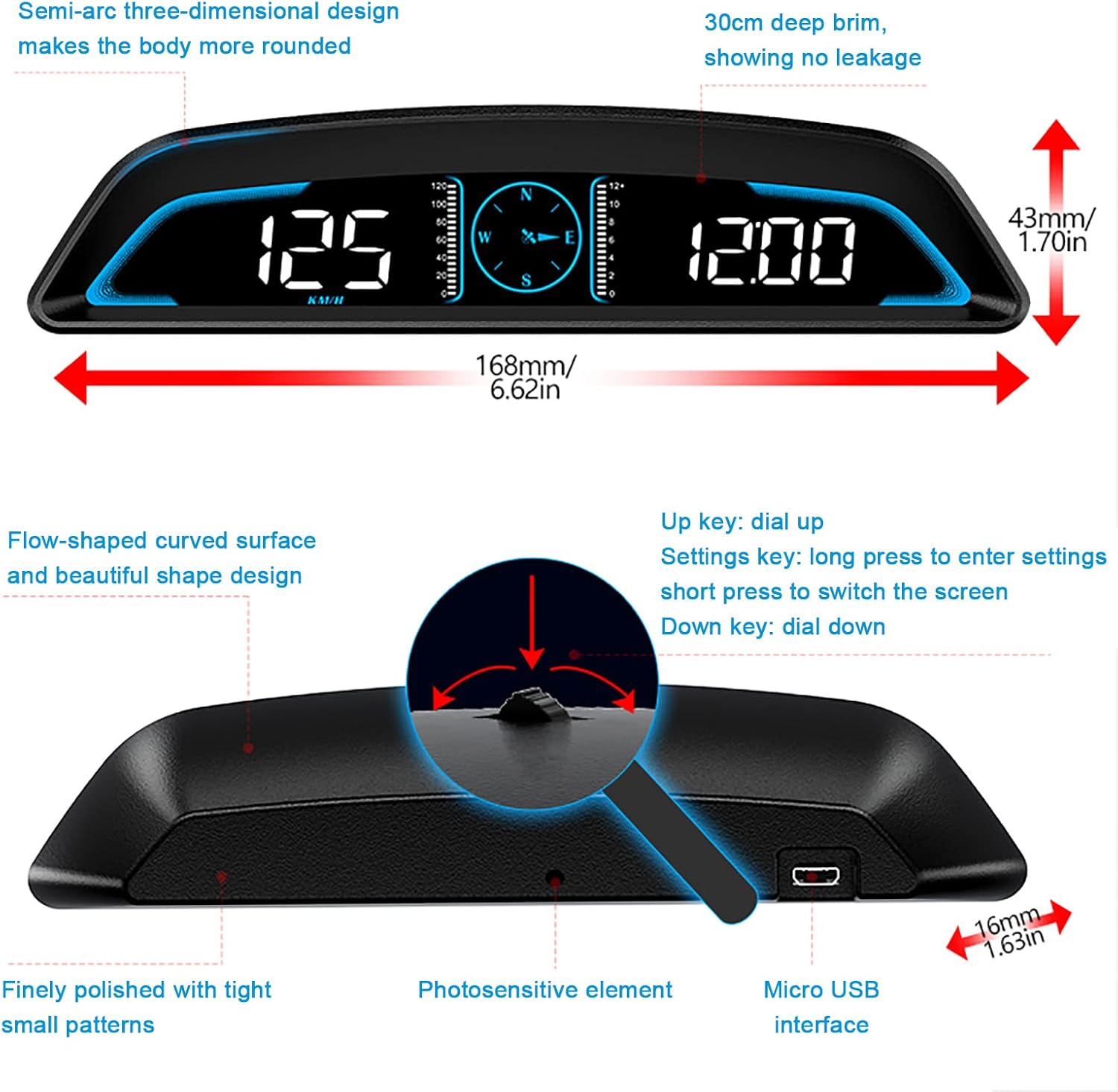 Car Head Up Display HUD GPS Speedometer Car Digital Clock, GPS Compass with Over Speed Alarm Fatigue Driving Reminder, Time Altitude Speed Meter Universal for All Vehicles