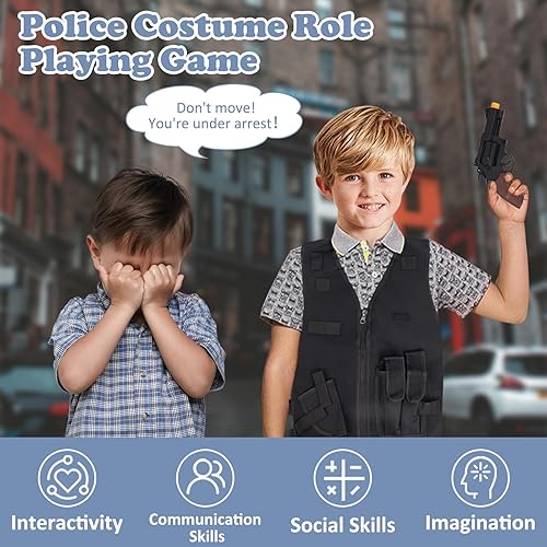 Miniatura 2 de Disfraz de policía para niños, uniforme de oficial de policía con juguetes, accesorios de policía, juego de rol, conjunto de disfraz de policía para