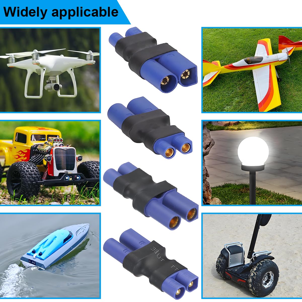 4 adaptery wtykowe EC3 do EC5, pozłacane styki miedziane obudowa PA66 wtyczka EC3-do EC5 adapter gniazda do samolotów RC, dronów, ładowarek akumulatorów Lipo i NiMH