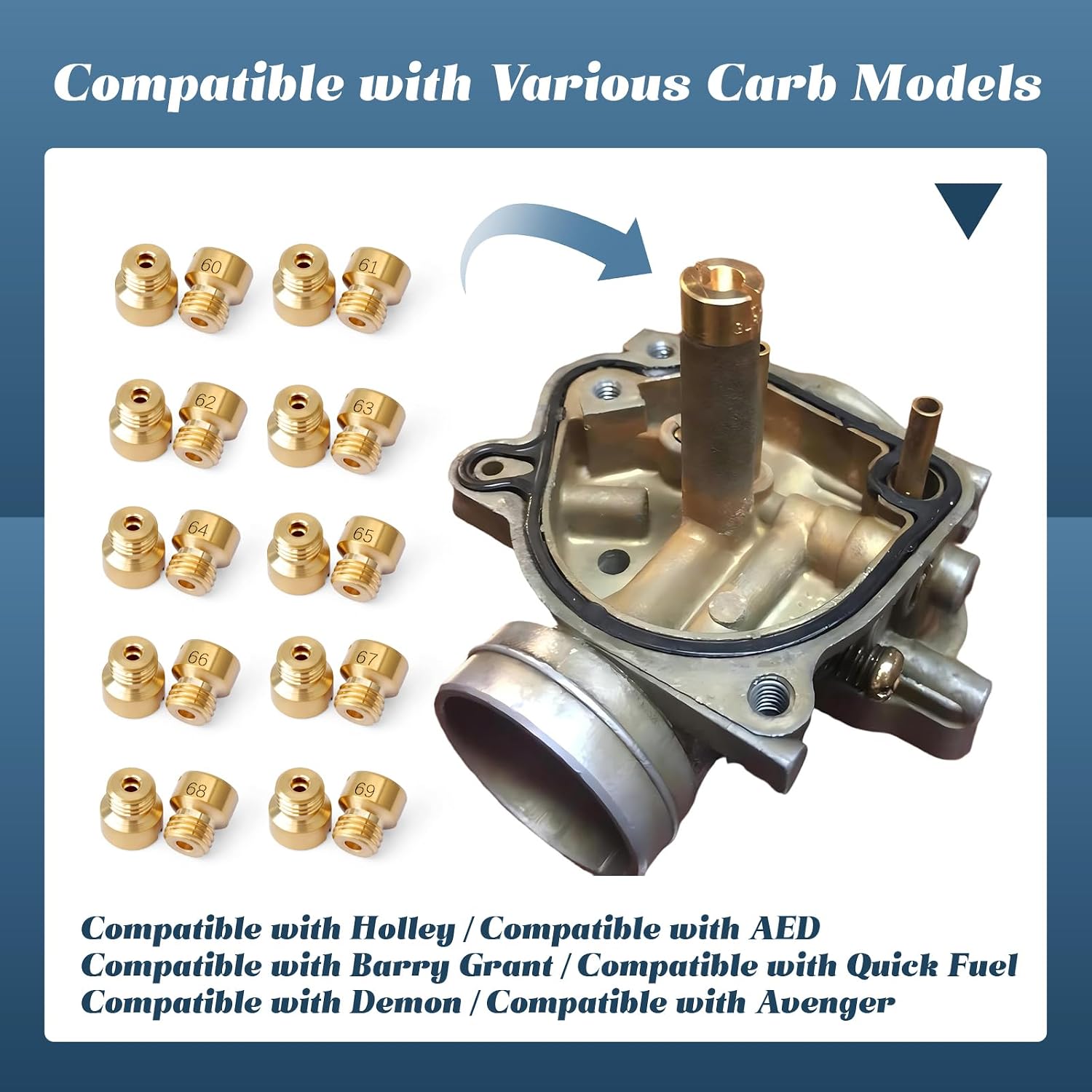 20Pcs 1/4"-32 Carburetor Main Jet Assortment Kit Compatible with Holley Carb, Aperture Size 60 61 62 63 64 65 66 67 68 69 2 Each Size