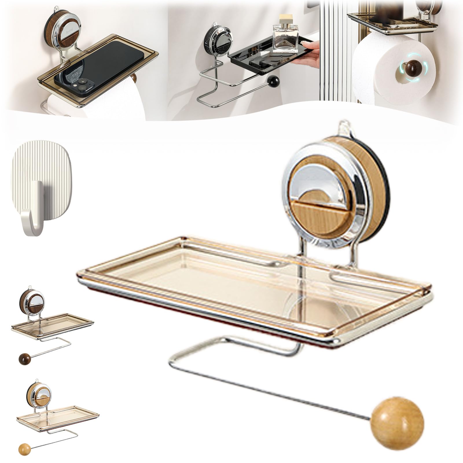 Snrtevu Style-2 Stickstrong Suction Toilet Paper Holder – No Drilling, Holds Strong And Steady, 2025 New Toilet Roll Holder Suctionm, Suction Cup Toilet Roll Holder With Shelf (,1Pc)
