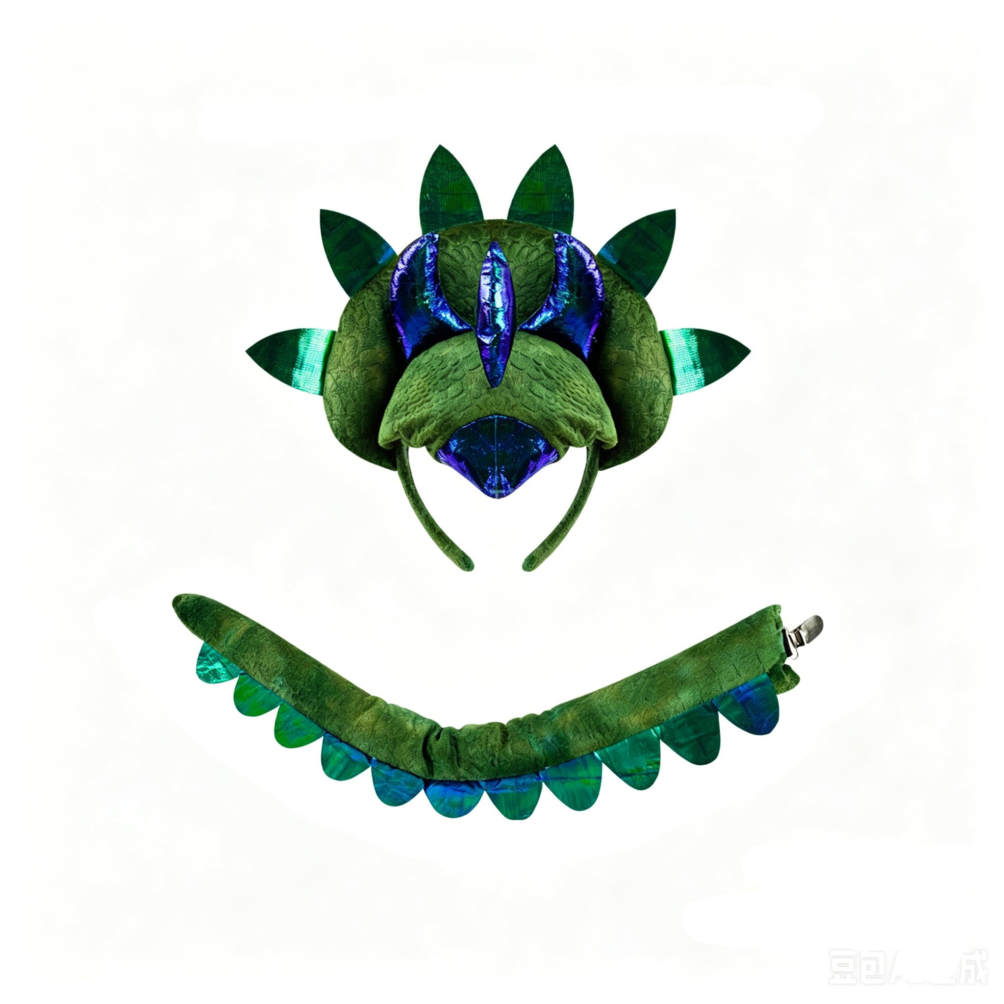 Moonlove Cosplay Triceratops Dinosaur Headband & Bendable Tail Set, Animal Dino Costume Accessories for Halloween Birthday Fancy Dress Up Role Play Party Prop for Adults