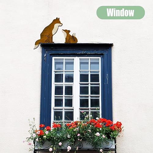 Miniatura 5 de Decoración de puerta de zorro con forma de zorro de mamá y bebé, escultura de esquina de puerta para decoración de madera hecha a mano, adorno