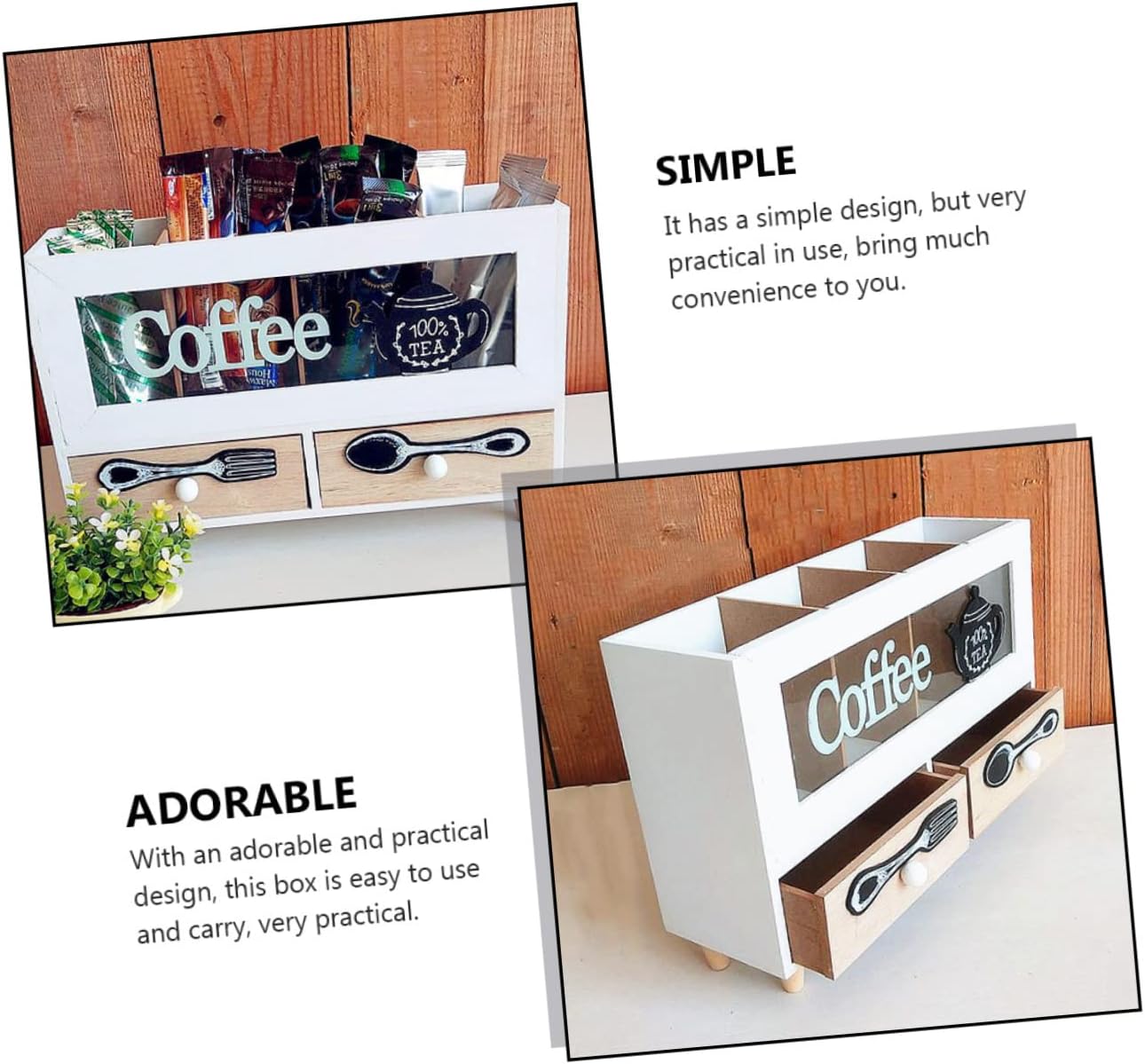 Coffee Storage Box Two-layer Tableware Organizer for Kitchen and Desktop Retro for Coffee Snacks and More Sturdy Material