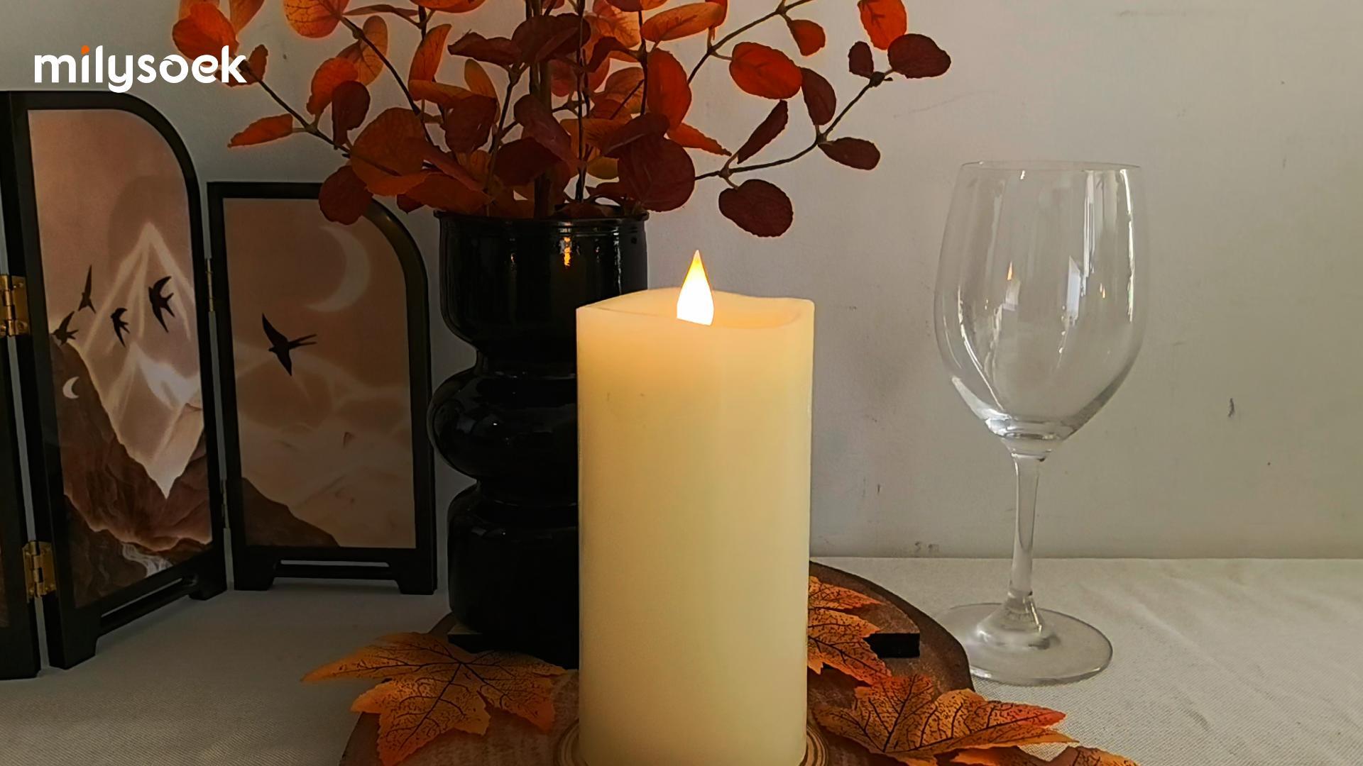 Image of 2PCS, 3 x 6 inches Flameless Candle with Remote Control, 3D Flickering Wick, Real Wax, Battery Candles,with Timer,Battery Powered Candles,for Holiday Home Decor,Ivory