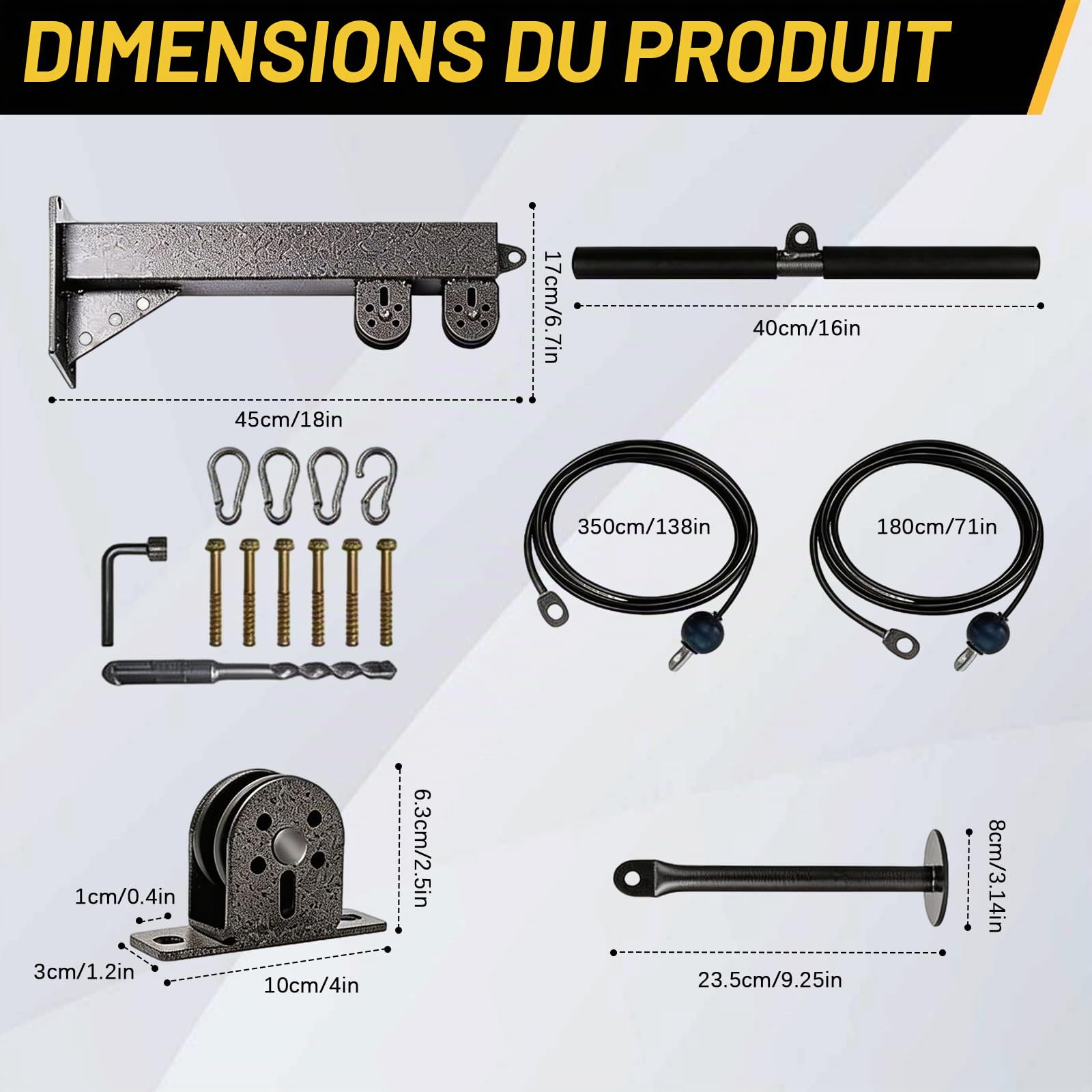 BRGD Poulie Musculation Professionnel Tirage, Système de Poulie D'entraînement pour Flexions de Biceps, Extensions de Triceps, Tirages Verticaux, Tirages Horizontaux et Écartés