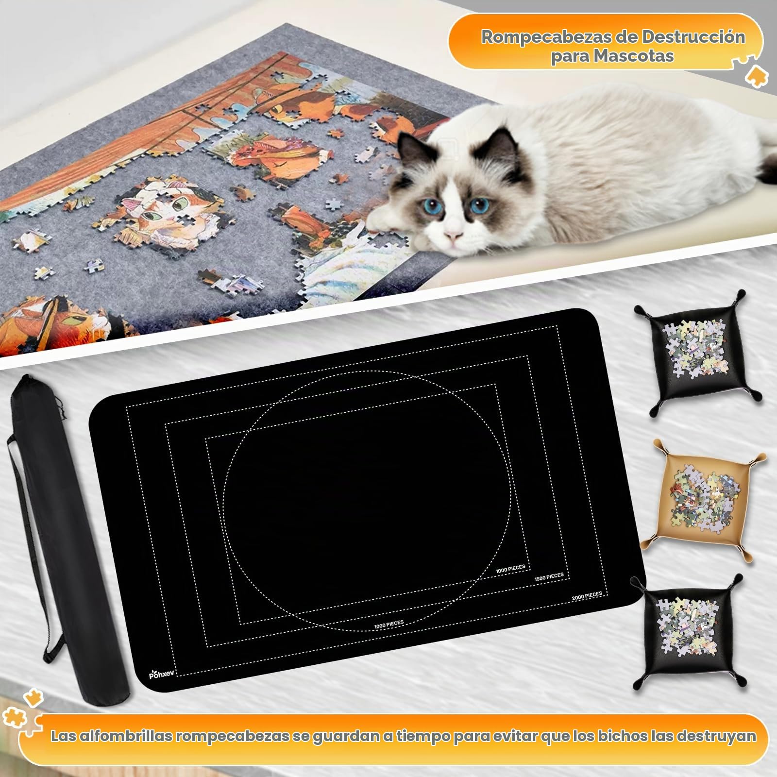 Tapete Puzzle, Tapete para Enrollar Puzzles 3000 2000 1500 1000 Piezas, Accesorios para Guardar Los Puzzles, Jigsaw Puzzle Mat Roll up.