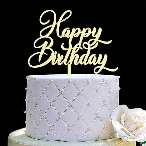 Decoración de pastel de feliz cumpleaños para decoración de fiesta de cumpleaños, espejo acrílico dorado