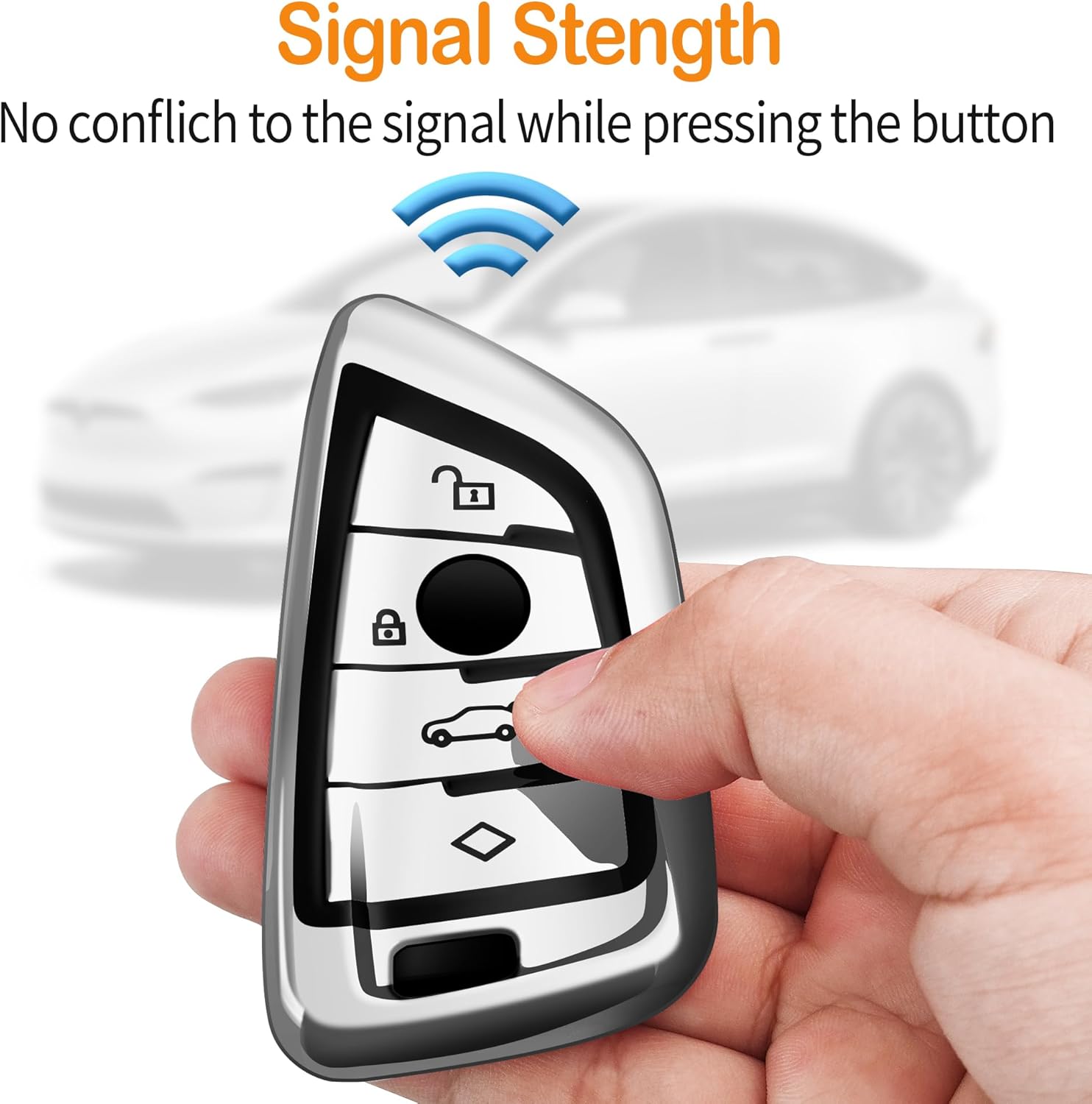 Sindeda for BMW Key Fob Cover with Keychain Soft Full Protection Key Shell Compatible with BMW 2 5 6 7 Series X1 X2 X3 X5 X6 GT Series Smart key (Silver) - Image 5