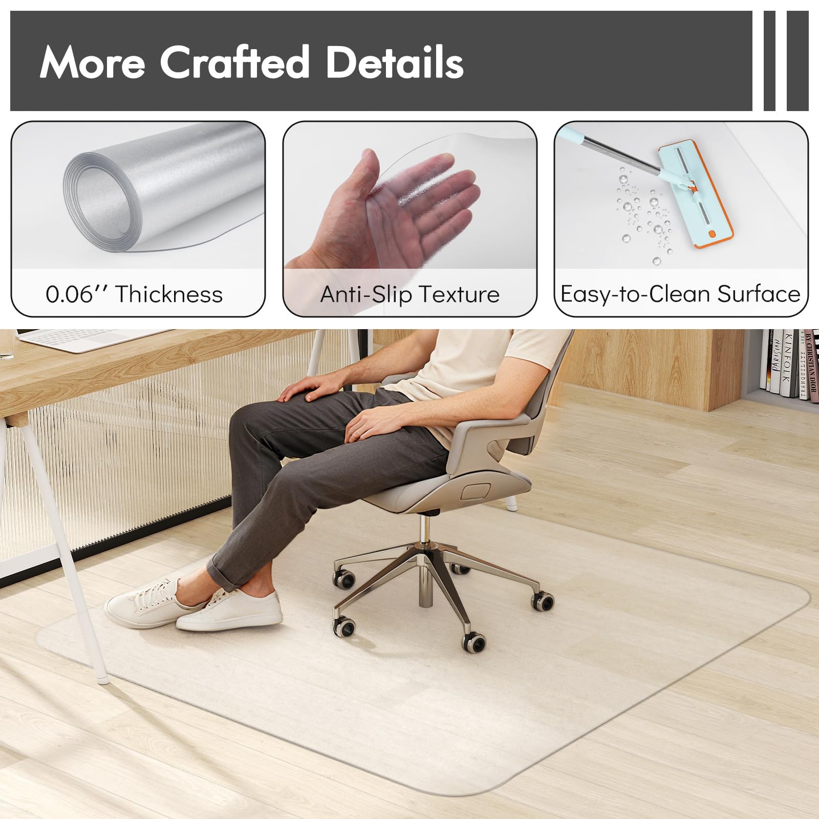 GIANTEX Bodenschutzmatte 180 x 160 cm, Bürostuhl Unterlage, transparente Unterlegmatte rutschfest für Schreibtischstuhl & Computerstuhl, Schutzmatte Stärke 1,5mm für Parkett & Laminat