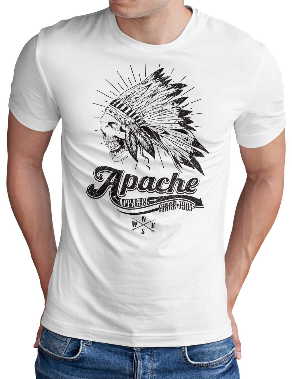 OM3Apache Skull T-Shirt | Men | Indian Warrior Apache Fighter Indians | S - 5XL