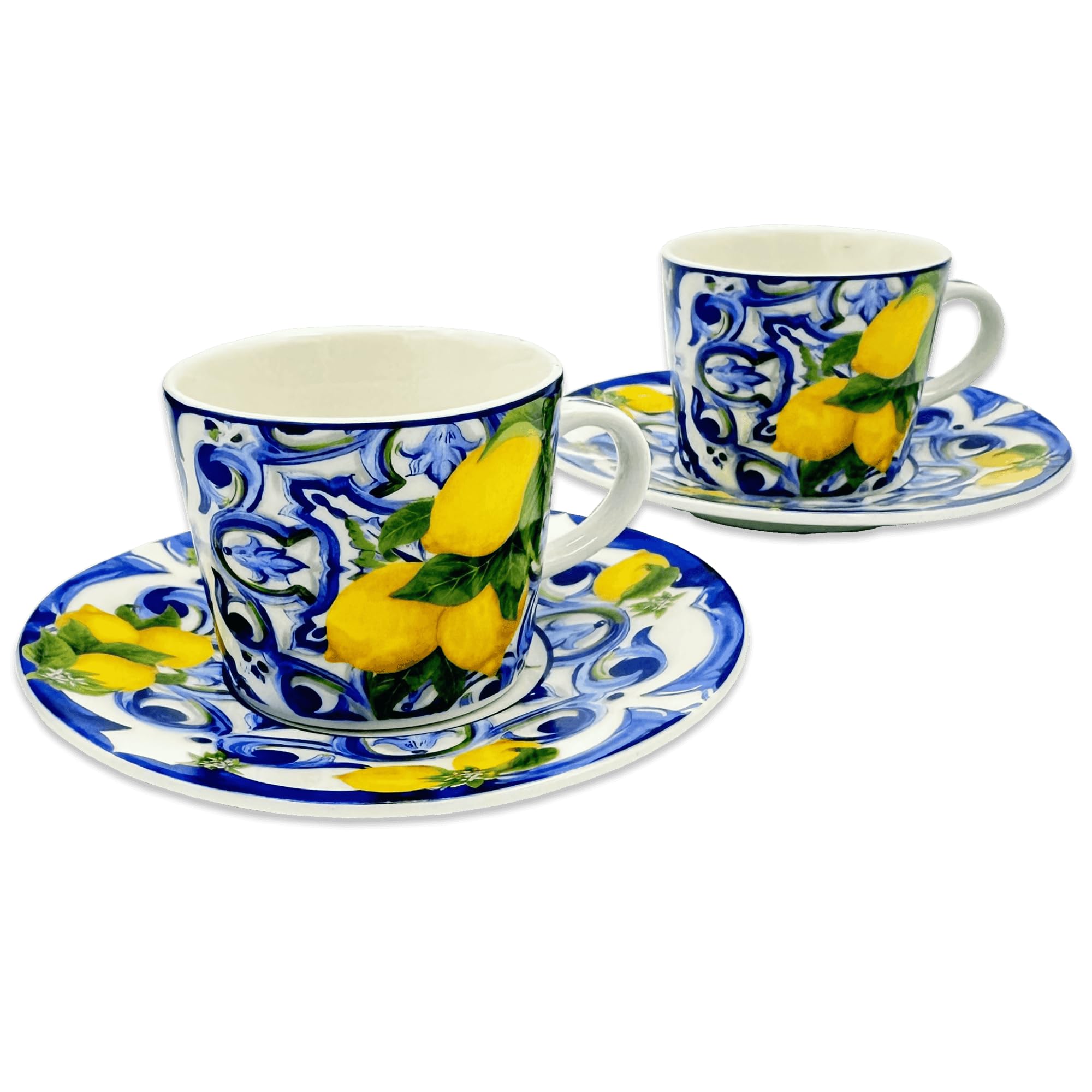 DIVINA Italian Design, Set Tazzine da Caffè Amalfi in Ceramica con Piattini, Blu, Confezione Regalo - SF185