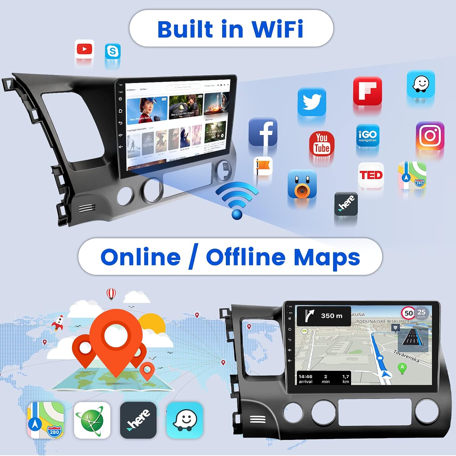 10 1 inch car stereo for honda civic 2006 2007 2008 2009 2010 2011 android touch screen car radio with bluetooth gps navigation rds backup camera 2g