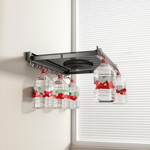 Miniatura 5 de CICUFY Toallero con ganchos, ganchos de pared de metal con estante plegable, toallero con estante para baño montado en la pared (negro)