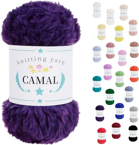 CAMAL Soft Faux Fur Yarn for Crocheting Blanket, 65 Yards