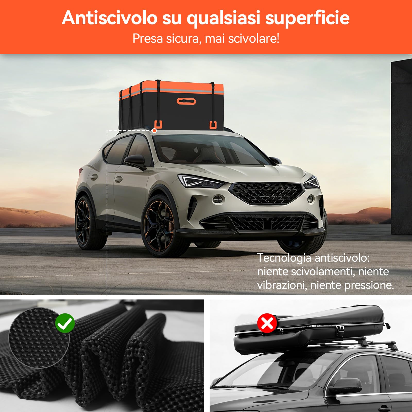 YU YUSING Box da Tetto Auto 600 L, Borsa da Tetto Pieghevole e Impermeabile, Baule Auto Tetto in PVC 500D, 8 Ganci e 8 Cinghie di Rinforzo, Compatibile con/senza Portapacchi, Arancione