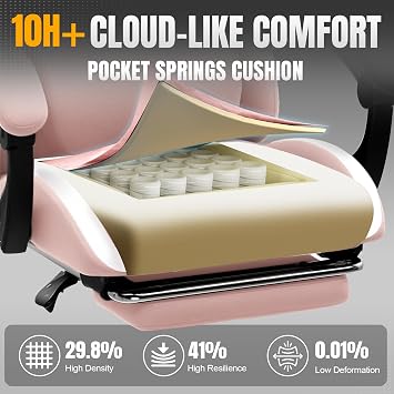 GTPLAYER Fabric Gaming Chair, Ergonomic Computer Chair with Footrest Lumbar Support Heavy Duty High Back Adjustable Height Svivel Office Desk Chairs (Pink)