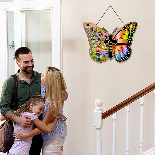 Miniatura 5 de RSLEE - Letrero de madera con diseño de mariposa para decoración de habitación, letrero de pared con texto en inglés, para colgar en la pared,