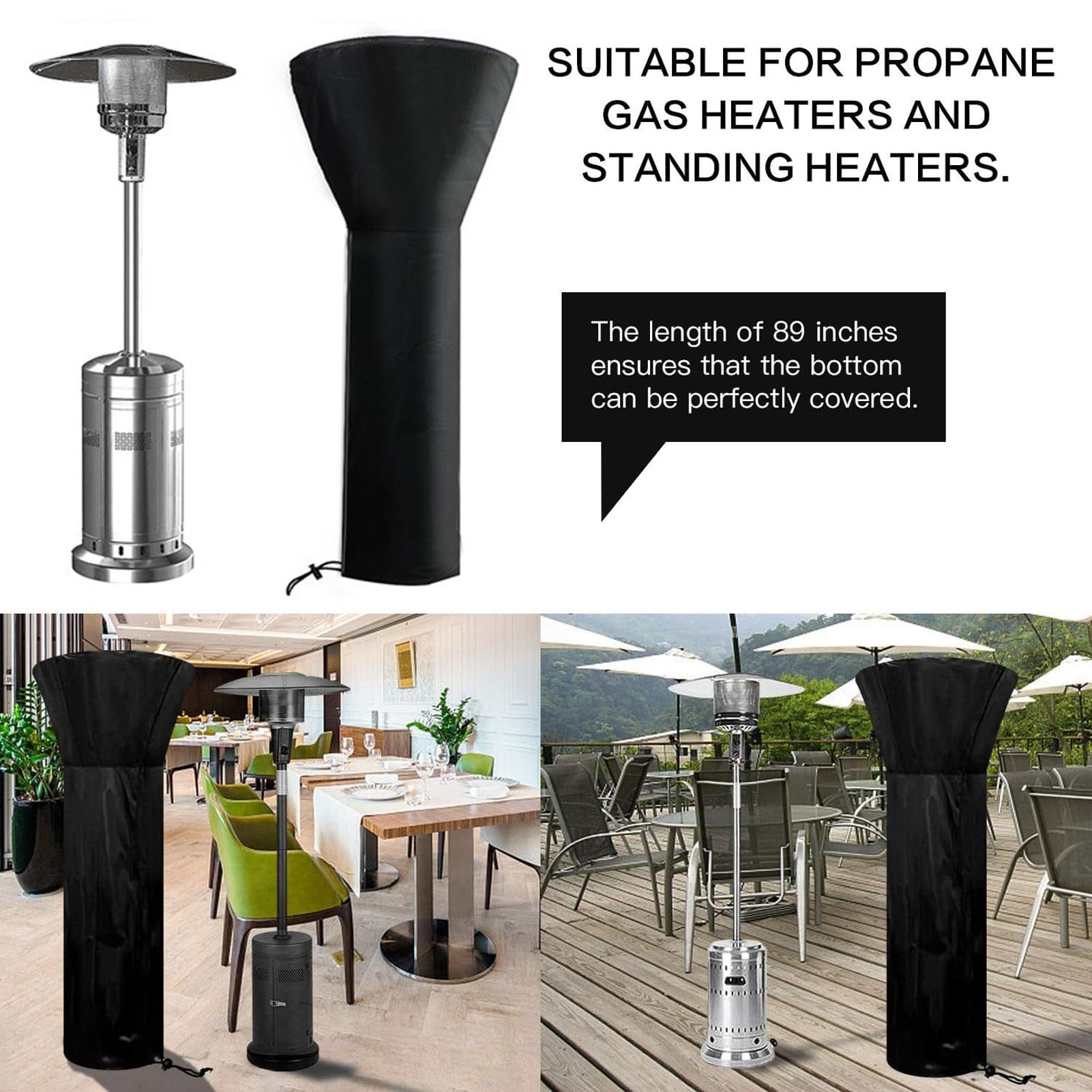 Patio Heater Cover, 420D Impermeabile Copertura Riscaldatore Patio, Resistente Ai Raggi UV Telo Protettivo per Stufa da Patio Esterni Giardino (240 x 92 x 59cm)
