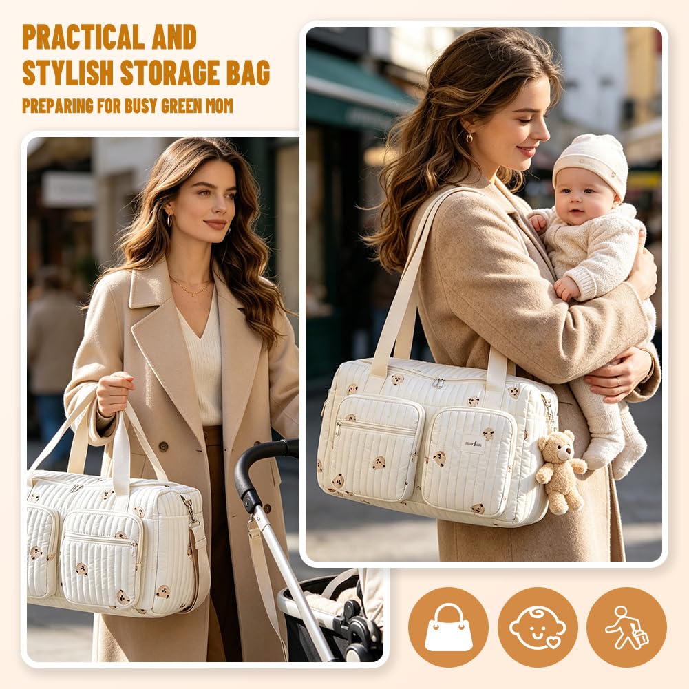 Borsa fasciatoio versatile, 48 × 22 × 26 cm, leggera e imbottita, in cotone, borsa da viaggio, borsa per neonati e borsa premaman per gravidanza, cura del bambino, weekend