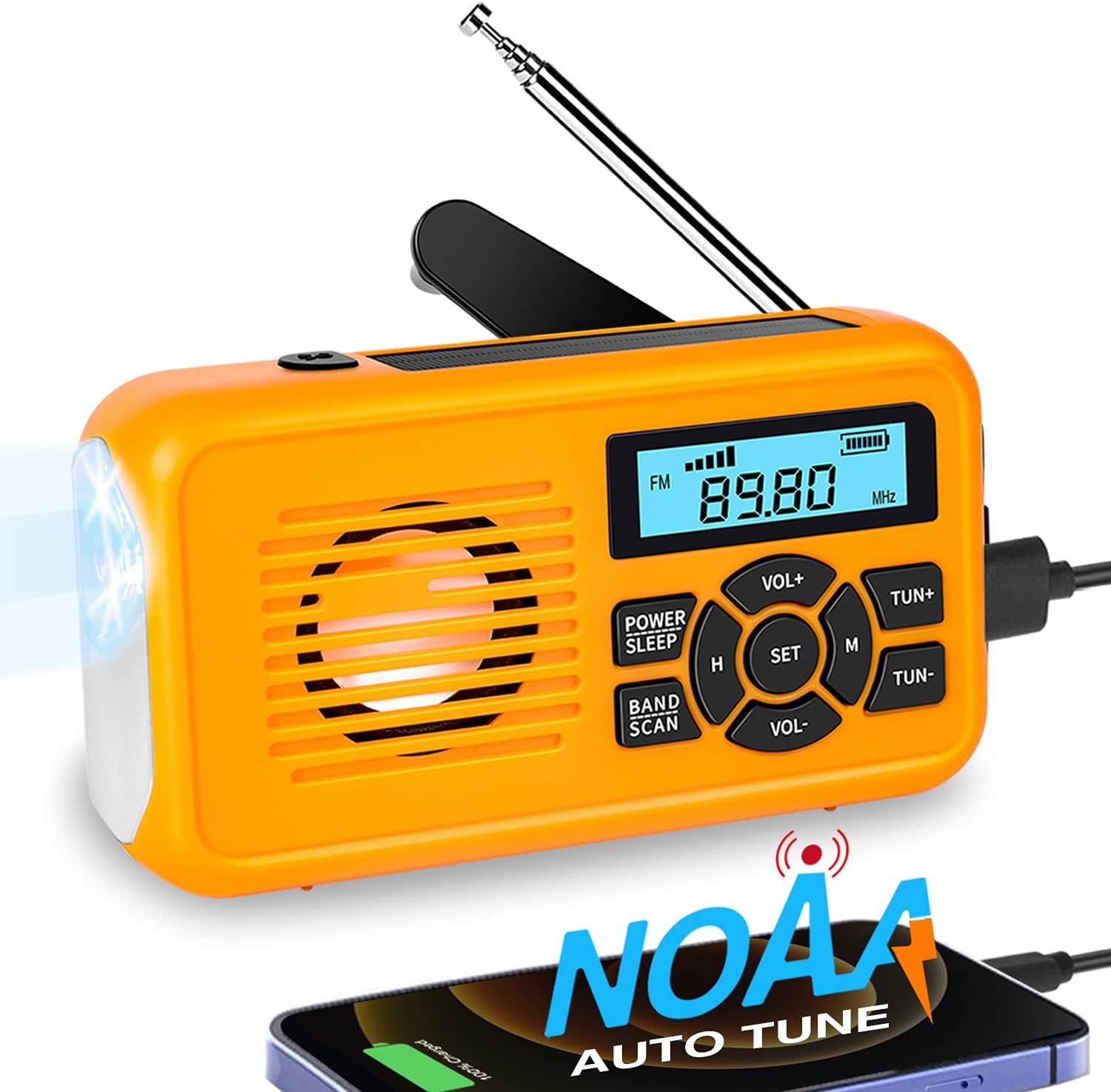 NOAA Emergency Weather Radio, Auto-Tune AM/FM Solar Hand Crank Radio, Survival Solar Radio with LED Flashlight, Solar Charger, SOS Alarm, Power Bank for Outdoor Emergency Supplies : Electronics