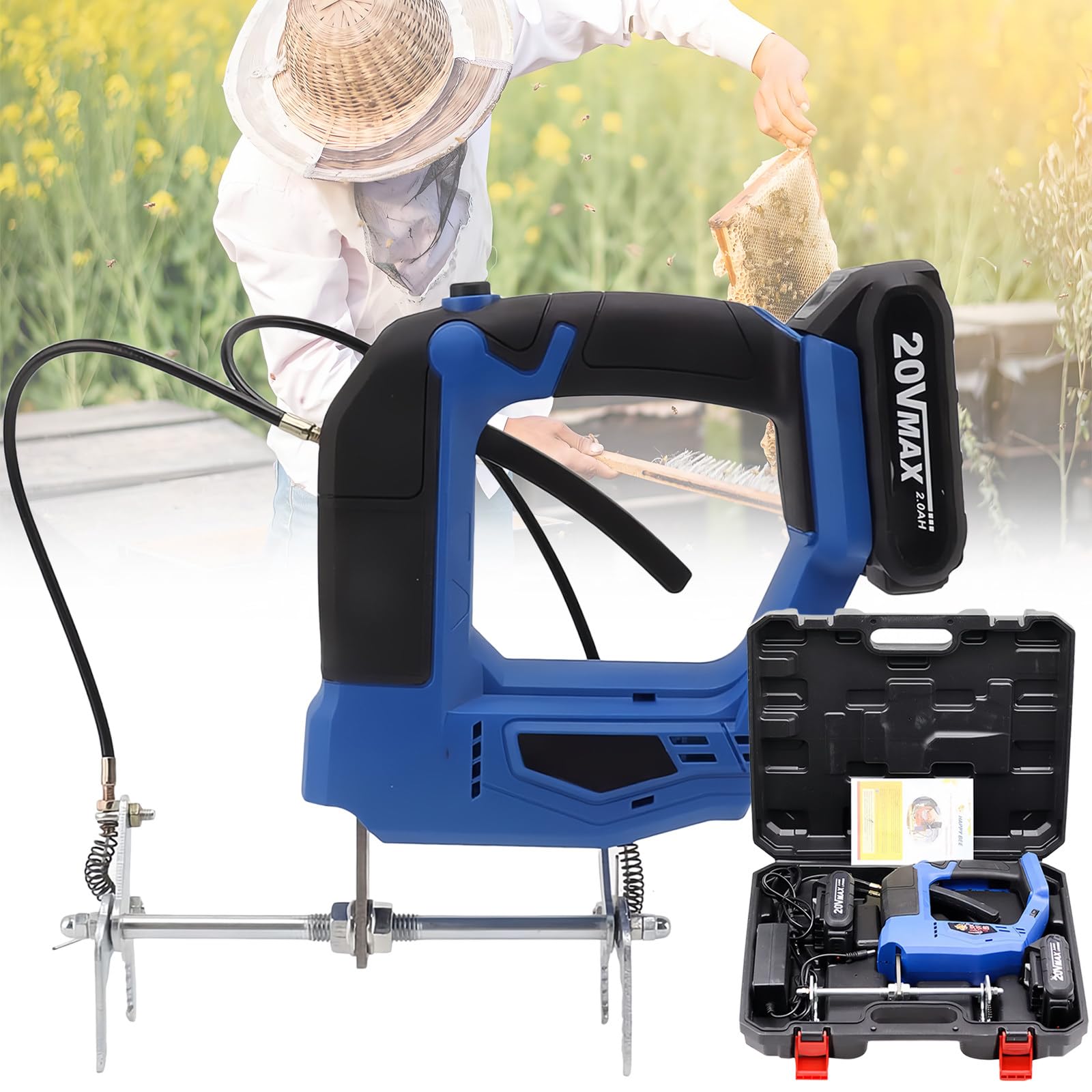 Máquina Agitadora de Cuadros de Colmena Eléctrica,Agitador de Abejas Eléctrico Portátil Sin Escobillas,Máquina Recargable Para Sacudir Cuadros de Colmena,Con 2 Baterías de Litio de 2000mAh Blue