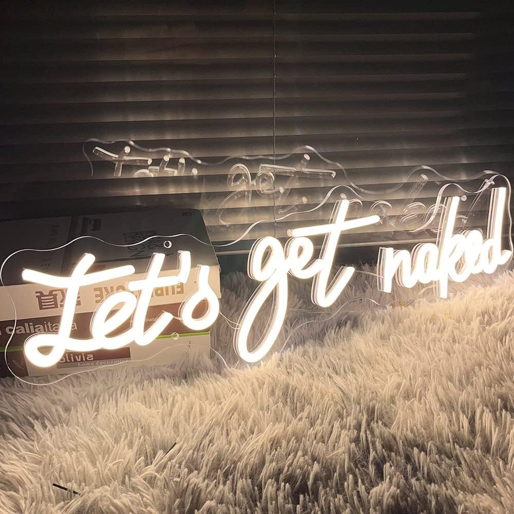 Lets Get Naked Neon Sign-Custom Personalized Home Bedroom Wall Decor LED Neon Light Signs Large Indoor Happy Birthday Wedding Christmas Living Room Business Gift Adult Boy Women-Warm White,60×18.7 CM