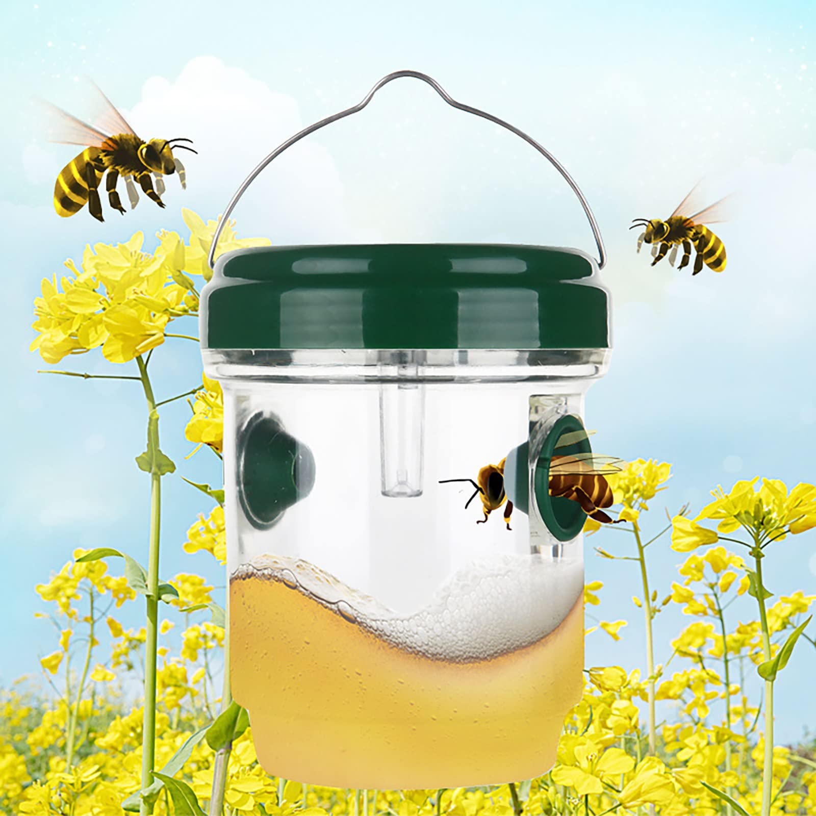 Fruit Fly Insect Trap Set, 2 In 1 Insect Trap & Outdoor Hanging Wasp Yellow Jacket Trap, Reusable Non-Toxic Pest Catcher for Kitchen Home Orchard Garden Patio Backyard (Solar-Green)