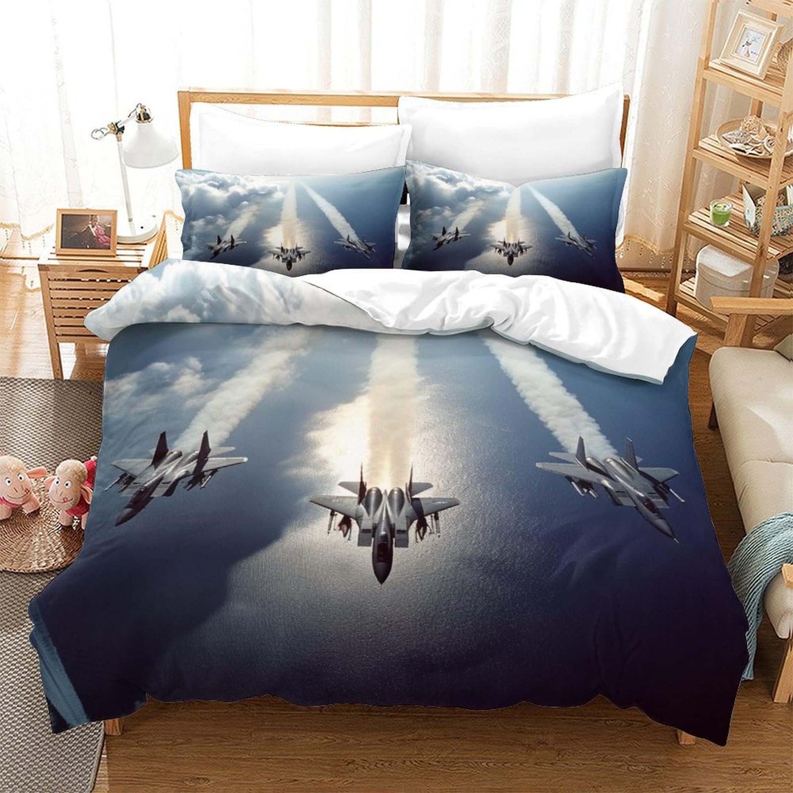 P1S9U7W5Y 3D Printed Fighter Jet Flight Duvet Cover Set 3pcs Microfiber Aviation Bedding Set Double（200x200cm）