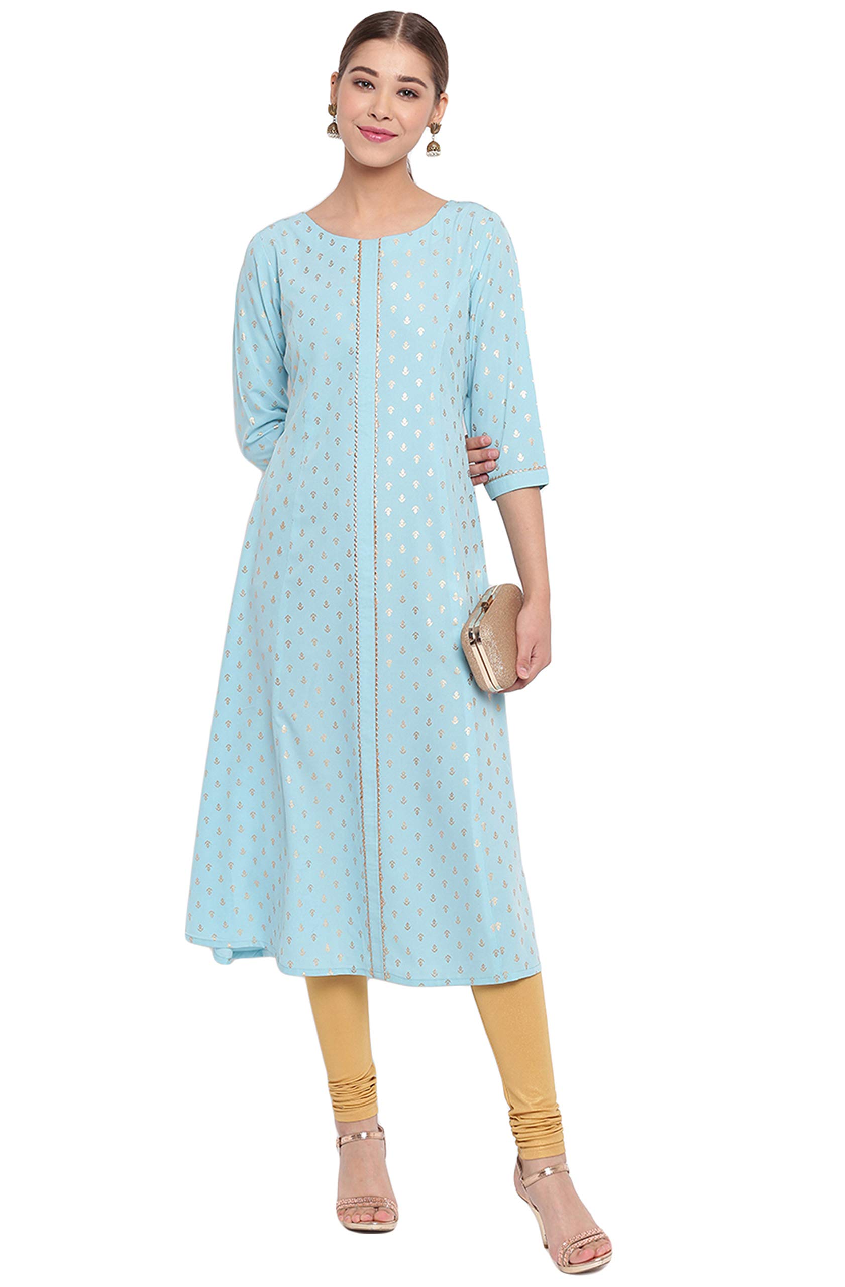 JanasyaIndian Women's Turquoise A-Line Poly Crepe Kurta